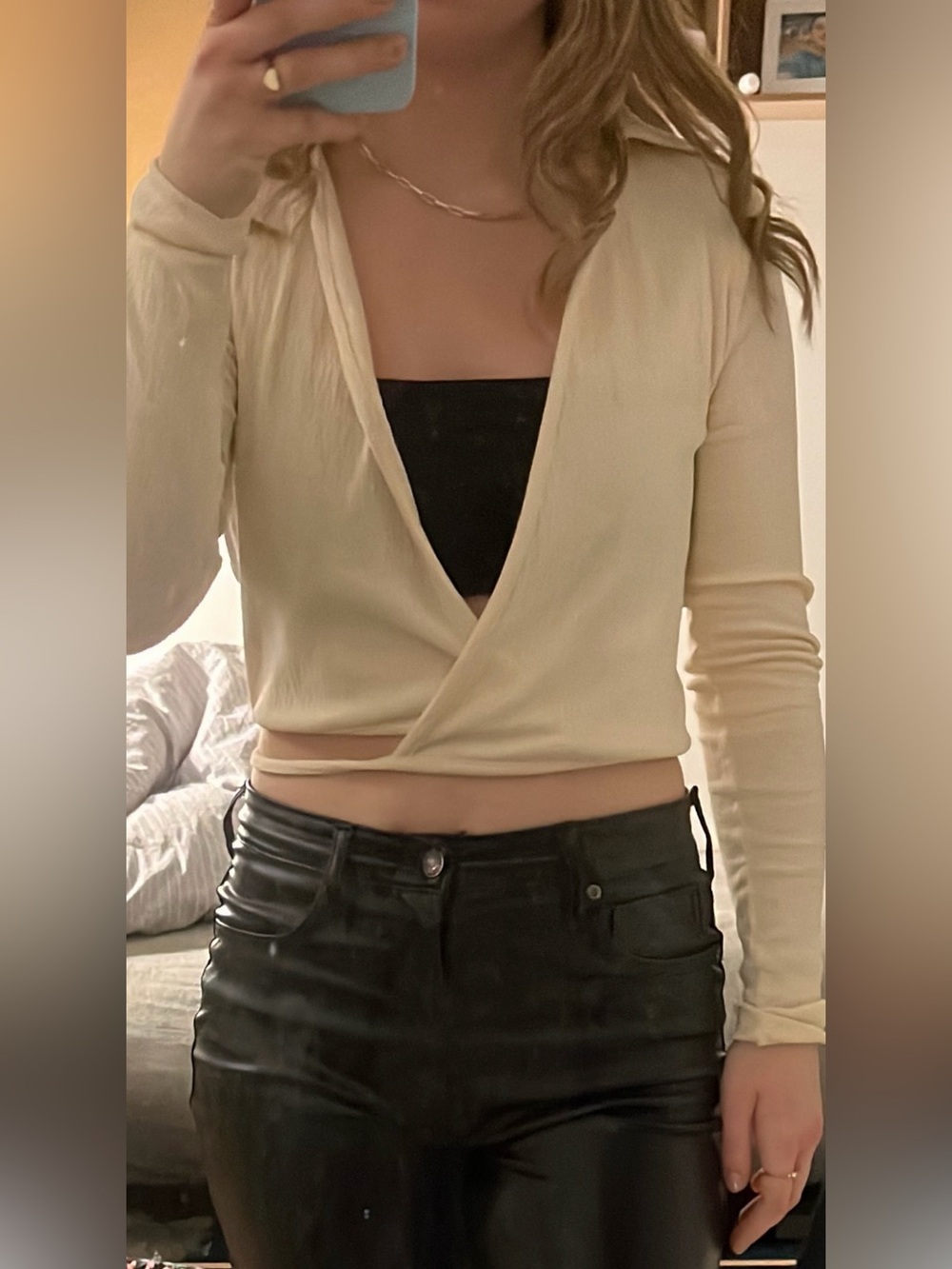 Women’s Long Sleeve Wrap Tee in Cream